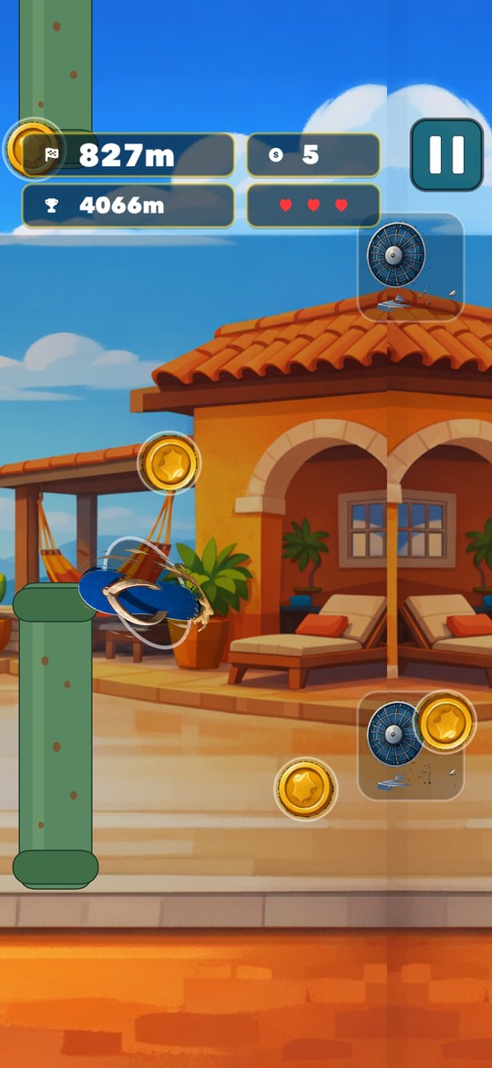 Gameplay de Tap Flip Flop coletando moedas