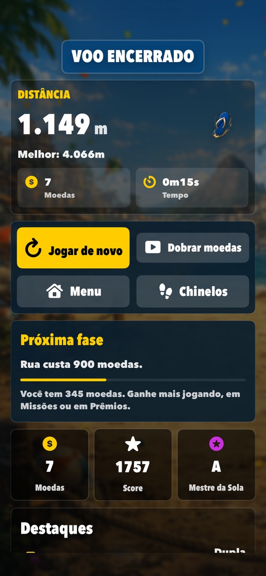 Tela de resultado de Tap Flip Flop